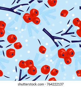 Abstract seamless winter background with red berries. Hand-drawn vector Illustration