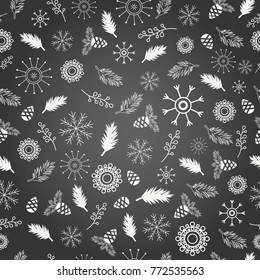 Abstract seamless wrapping pattern for girls, boys, clothes Creative vector background with new year plants, cones, branches, feathers. Funny wallpaper for textile and fabric. Fashion wrapping style.