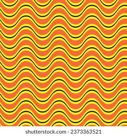 abstract seamless yellow black vertical wave line pattern with orange background.