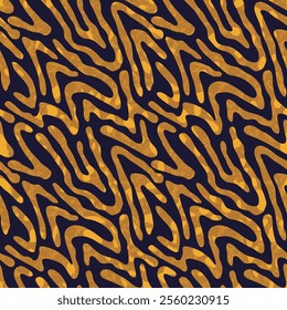 Abstract seamless zebra pattern with golden stripes - hand drawn vector illustration.