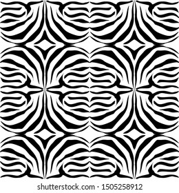 Abstract Seamless Zebra Pattern. Ornamental Geometric Pattern. Black and White Animal Skin Pattern, Background. Trendy Vector Wallpaper.