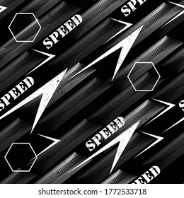 Abstract seamlesse urban pattern. Geometric grunge background with across curved line, arrow, triangles. Grungy style wallpaper. Geometric repeated backdrop for boy, sport textile, clothes.