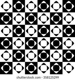 Abstract seamlessly repeatable pattern with checkered tiles. Monochrome, simple minimal geometric background. Vector