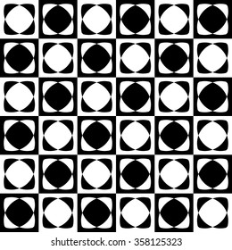 Abstract seamlessly repeatable pattern with checkered tiles. Monochrome, simple minimal geometric background. Vector