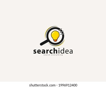 Abstract searching idea logo design template. finder logo for web. flat search and lamp idea business logo for app, digital, multimedia and website.
