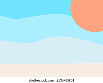 Abstrakte Meere, blauer Himmel und die Sonne. Minimale Vektorgrafik im Kunststil. 