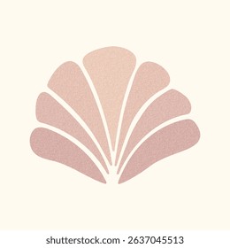 Abstract seashell icon in boho style. Minimalist Shell silhouette with grain texture. Element for summer vacation branding, interior decor, beach design, logo, retro travel poster