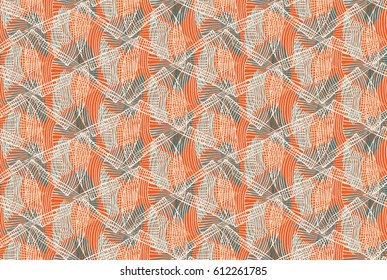 Abstract seashells orange blue overlapping.Hand drawn with ink and colored with marker brush seamless background.Creative hand made brushed design.