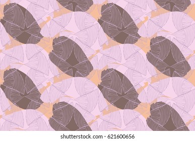 Abstract seashells purple brown textured.Hand drawn with ink and colored with marker brush seamless background.Creative hand made brushed design.