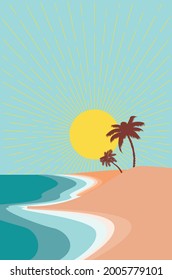 Abstract seashore and palm trees, minimalism style illustration.