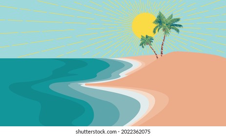 Abstract seashore and palm trees, minimalism style illustration.