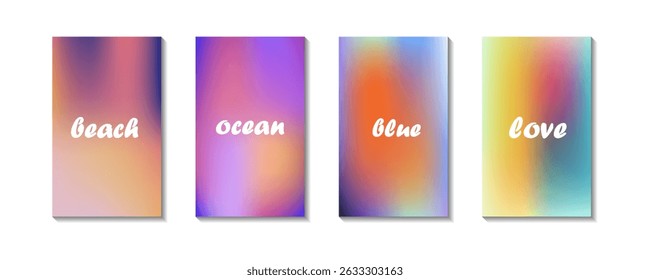 Abstract seaside, beach aerial stories set. Ocean landscape top view. Sea waves. Pastel colored vertical vector banner. Blurred sea gradient background. Simple soft light backdrop for social post