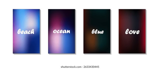 Abstract seaside, beach aerial stories set. Ocean landscape top view. Sea waves. Pastel colored vertical vector banner. Blurred sea gradient background. Simple soft light backdrop for social post