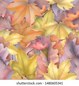 Abstract season background with autumn leaves. Vector seamless pattern