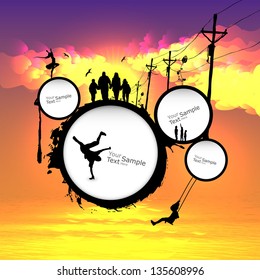 abstract season website in sunset, summer theme with Silhouette peoples