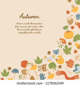 Abstract seasonal colorful poster with text and traditional autumn elements on light background vector illustration