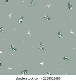 Abstract Seasonal Pattern with Fir Trees Repeating on Gray. Vector Illustration