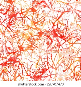Abstract seasonal seamless background - vector watercolor illustration. Animal and tribal print in orange, red colors and abstract ink splashes with watercolor texture. Foliage, flower print.