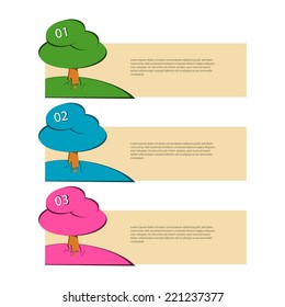 Abstract seasonal trees / numbered banners.