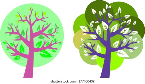 Abstract seasons trees icon -  vector set