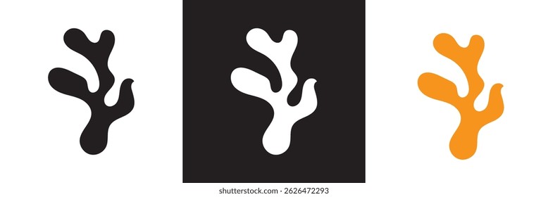 Abstract seaweed aesthetic element and coral.  Ocean plants, icon. underwater marine flora. Vector for websites, mobile interfaces, presentations, banner, visual branding etc. EPS 10