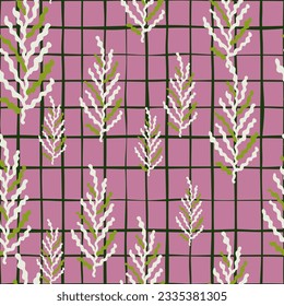 Abstract seaweed backdrop. Organic fern leaves seamless pattern. Simple style botanical background. Decorative forest leaf wallpaper. For fabric design, textile print, wrapping paper, cover.