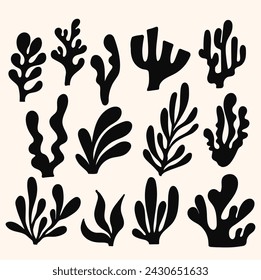 Abstract Seaweed Shape Aesthetic Element with illustration style doodle and line art