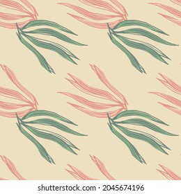 Abstract seaweeds seamless pattern on light background. Marine plants wallpaper. Underwater foliage backdrop. Design for fabric, textile print, wrapping, cover. Vector illustration.