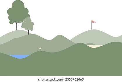 Abstract section of golf course with pond and sand