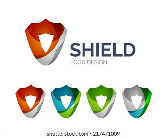 Abstract secure shield logo design made of color pieces - various geometric shapes