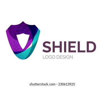 Resumen diseño de logotipo de escudo seguro hecho de piezas de color - varias formas geométricas