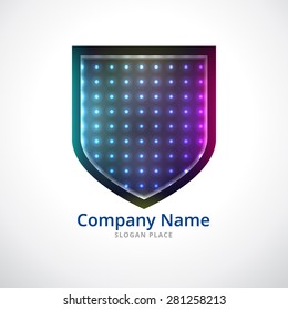 Abstract secure shield logo design made of color pieces