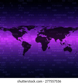 Abstract security background with HEX-code with map of world. Vector illustration