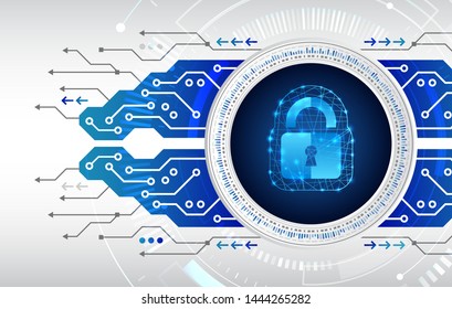 Abstract security digital technology background. Internet and networking protection. Cyber security concept, circuit board and padlock. System privacy vector illustration.