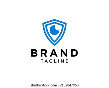 Abstract Security Logo. BlueShield Linear Geometric Sunburst with Eyeball inside isolated on White Background. Usable for Business and Technology Logos. Flat Vector Logo Design Template Element.
