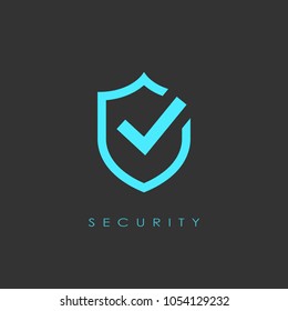 Abstract security logo with shield and check mark vector illustration on black background