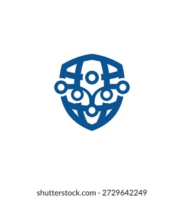 Abstraktes Sicherheitsschild-Symbol, integriert mit miteinander verbundenen Knoten und Leitungen, die die digitale Verteidigung und Datensicherheit der globalen Netzwerkverbindung weltweit darstellen