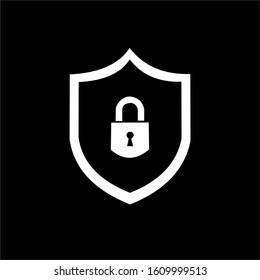 Abstract security vector icon illustration isolated on black background. Shield security icon. Lock security icon