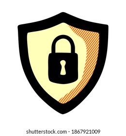 Abstract security vector icon illustration isolated on black background. Shield security icon. Lock security icon.