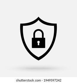Abstract security vector icon illustration isolated on black background. Shield icon. Lock icon.