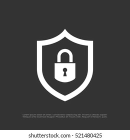 Abstract security vector icon illustration isolated on black background. Shield security icon. Lock security icon.
