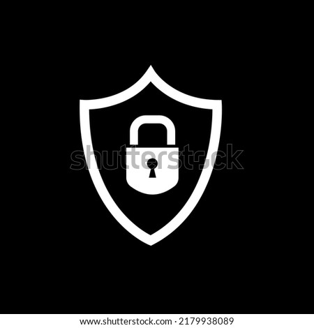 Abstract security vector icon illustration isolated on black background. Shield security icon. Lock security icon.
