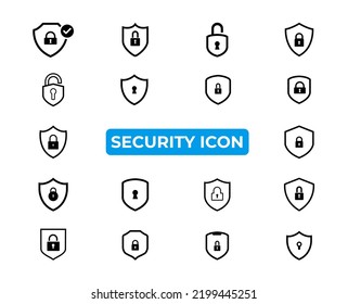 Abstract security vector icon set. Shield icon set. Lock icon set. line icon.
