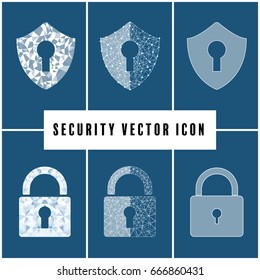 Abstract security vector icon with shield and padlock  on blue background. Vector illustration.