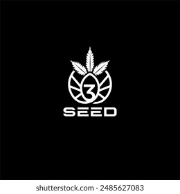 Abstract Seed Logo design. Three Seed Logo. Number Three with seed plant.
