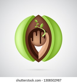 Abstract seed and sprout inside the brown soil and green grass logo template. Creative and modern symbol for company identity, advertising, poster, leaflet, banner, web and flyer.