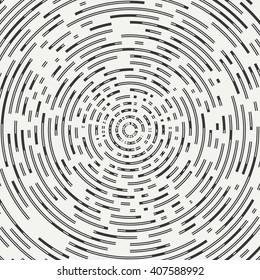Abstract segmented geometric circle shape. Radial concentric circles. Rings. Swirly concentric segmented circles. Design element. Random lines. Vector illustration. Texture. Background.