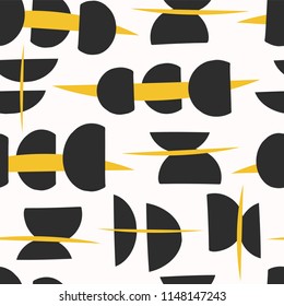 Abstract Semi Circle, Vector Pattern Seamless Background, Bold Hand Drawn Graphic Illustration for Trendy Home Decor, Modern Fashion Prints, Retro Wallpaper, Monochrome, High Contrast Black Yellow