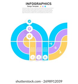Infográfico de semicírculo abstrato com 3 etapas ou opções, ideal para fluxo de trabalho de negócios, apresentação, gráfico ou visualização de dados. Design vetorial limpo com cores de gradiente.