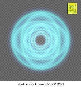 Abstract semitransparent blue light neon line glowing ring with colorful spotlight and spark. Magic sparkling portal on transparent background. Glow translucent special effect